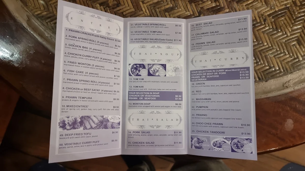 Menu, Thai Cottage