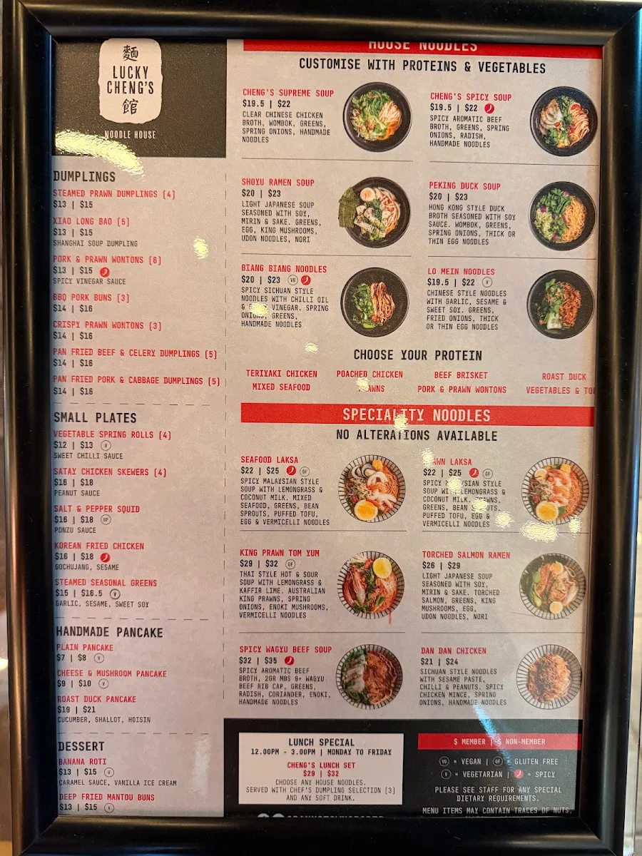 Menu, Lucky Cheng's