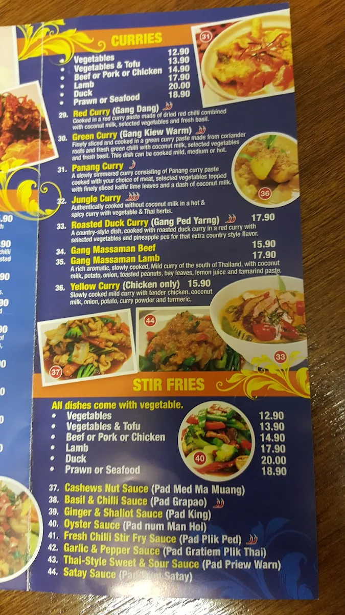 Menu, Baan Phra Ya Thai Brighton