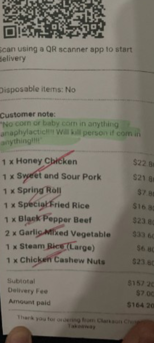 Menu, Clarkson Chinese Takeaway