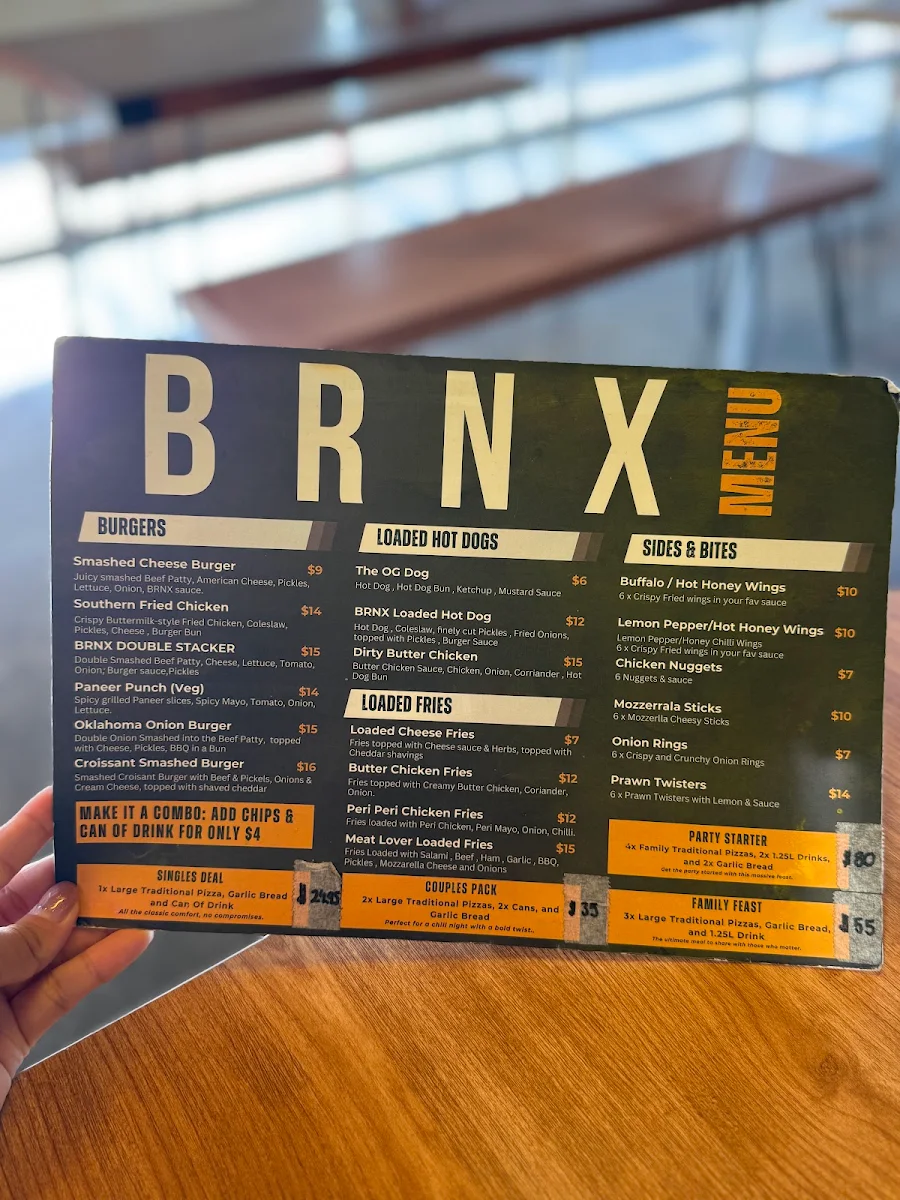 Menu, BRNX Pizza, Burger & Hot Dogs Deer Park