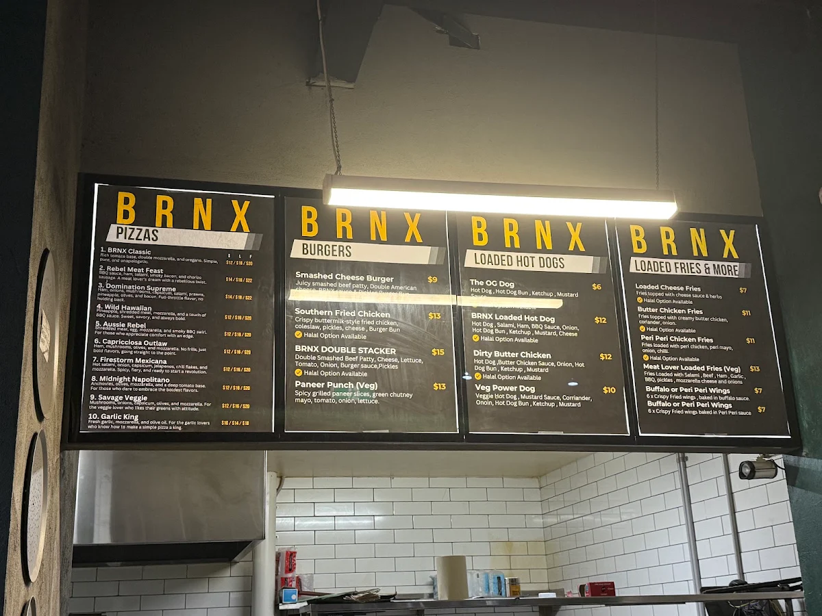 Menu, BRNX Pizza, Burger & Hot Dogs Deer Park