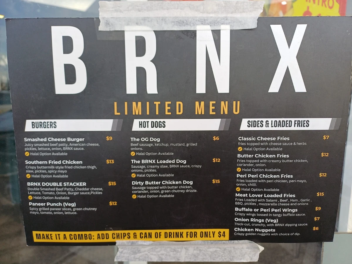 Menu, BRNX Pizza, Burger & Hot Dogs Deer Park