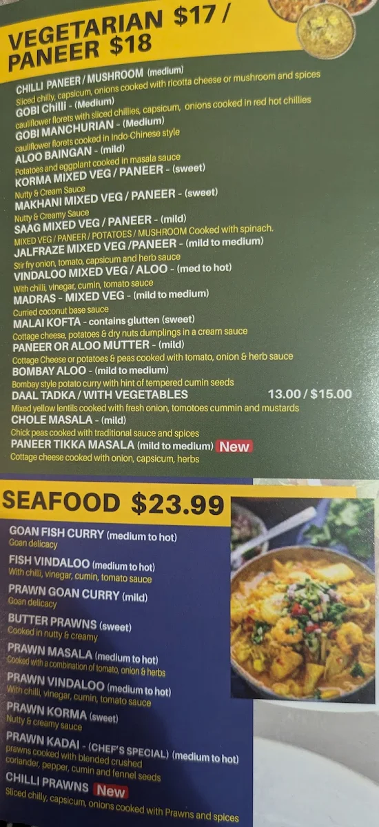 Menu, Curry Thieves