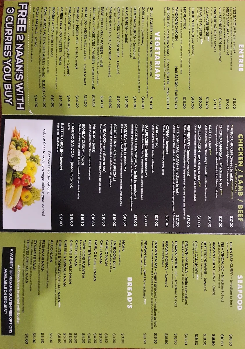 Menu, Curry Thieves