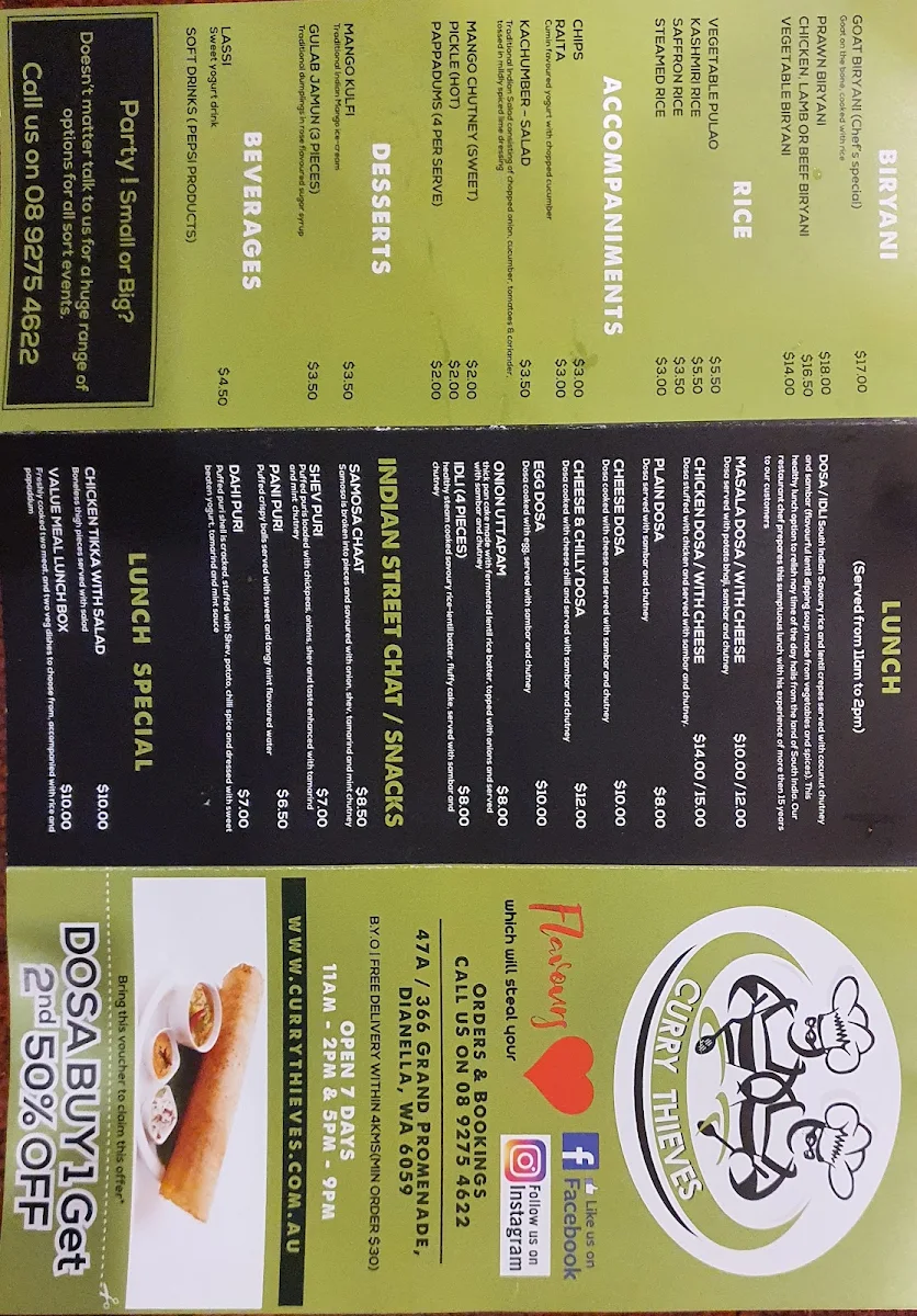 Menu, Curry Thieves