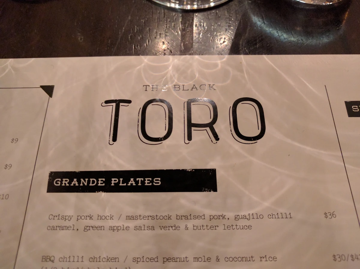 Menu, The Black Toro