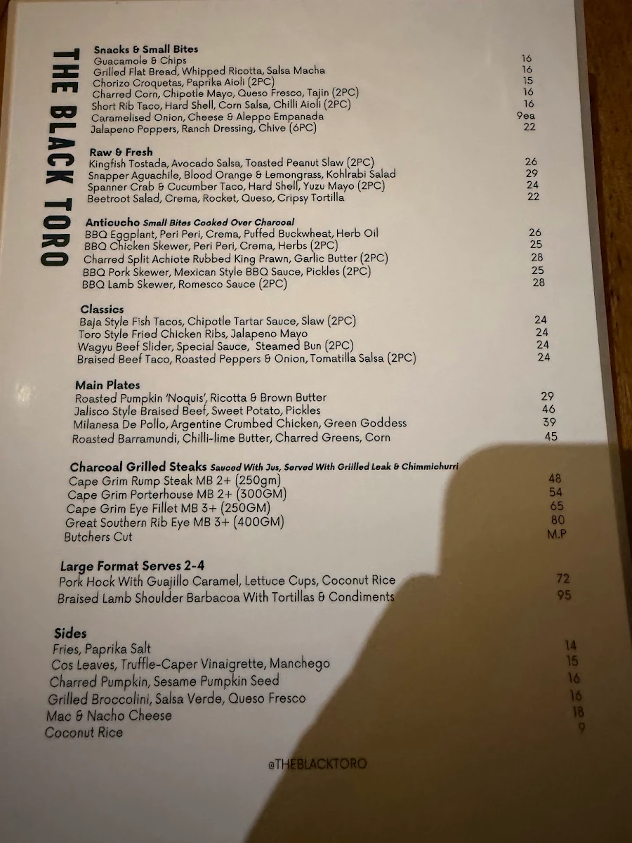 Menu, The Black Toro