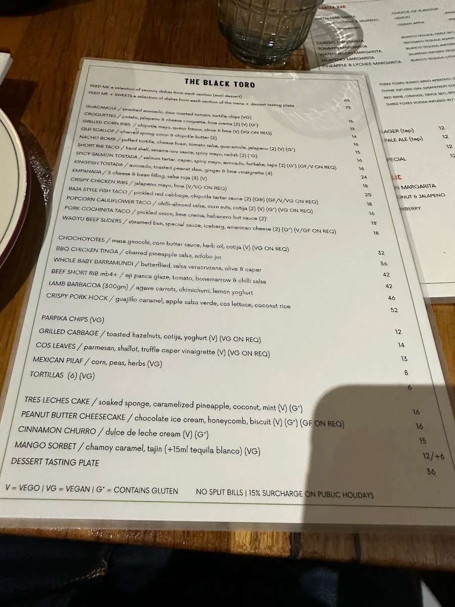 Menu, The Black Toro