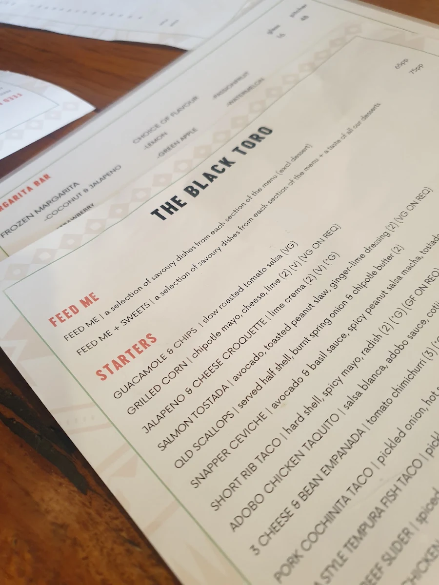 Menu, The Black Toro