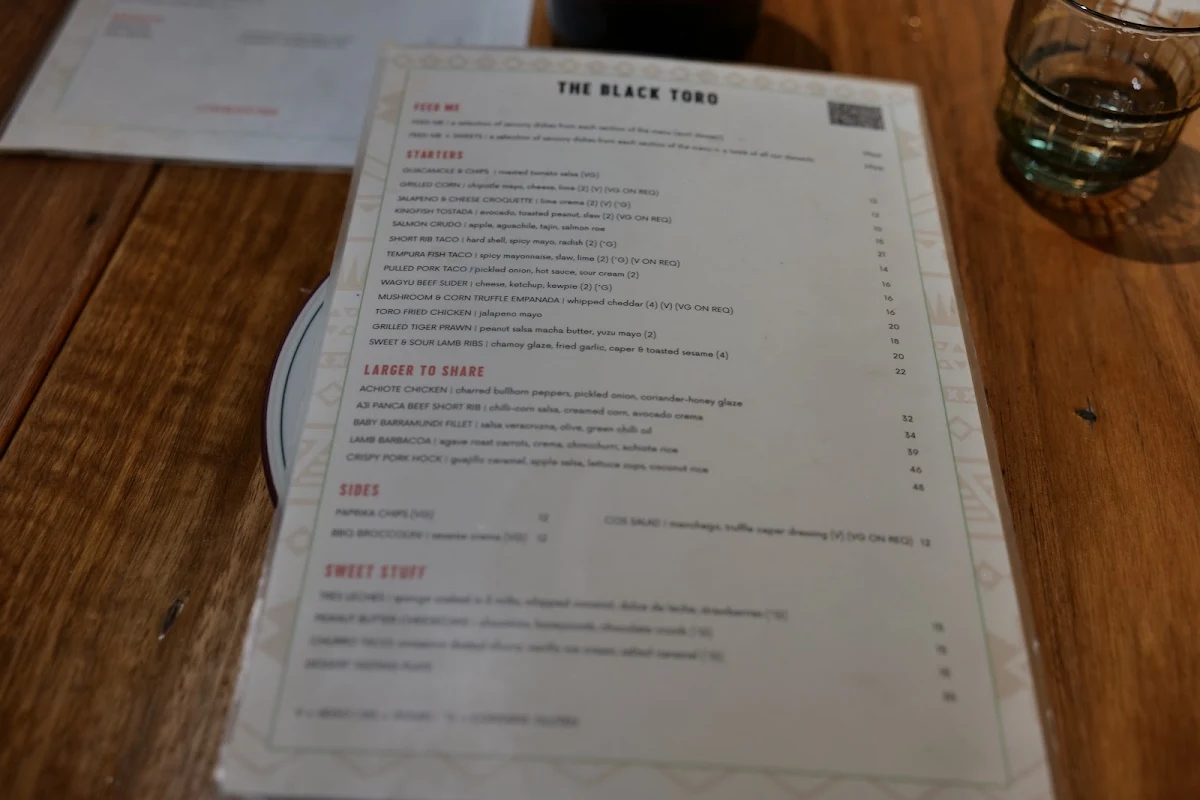 Menu, The Black Toro