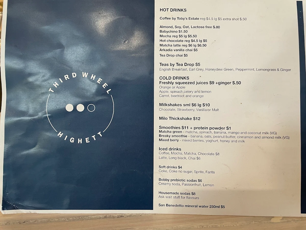 Menu, Third Wheel Highett