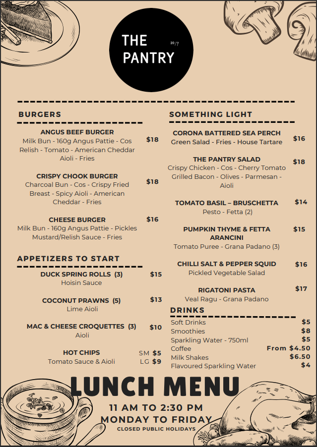 Menu, The Pantry