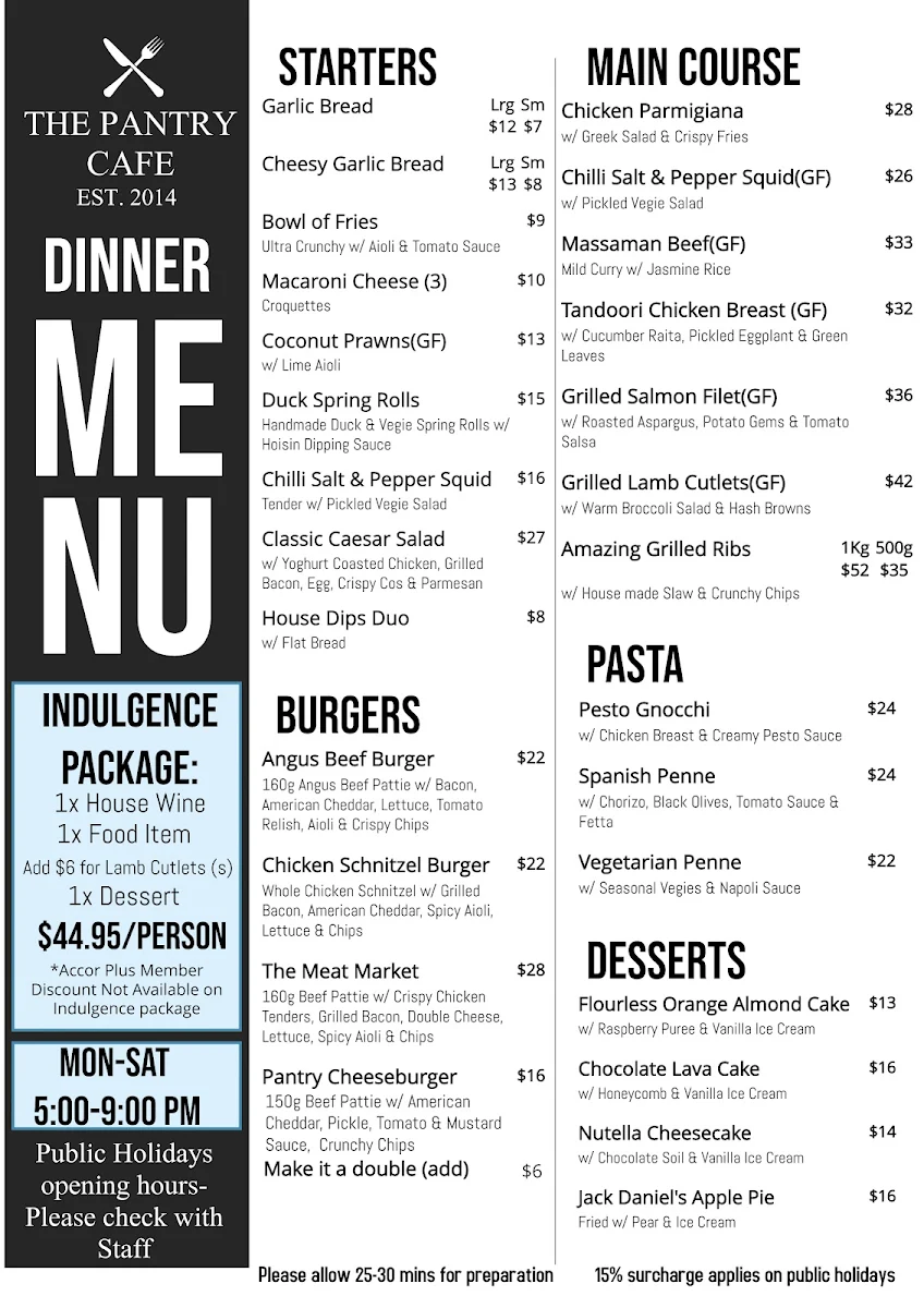 Menu, The Pantry