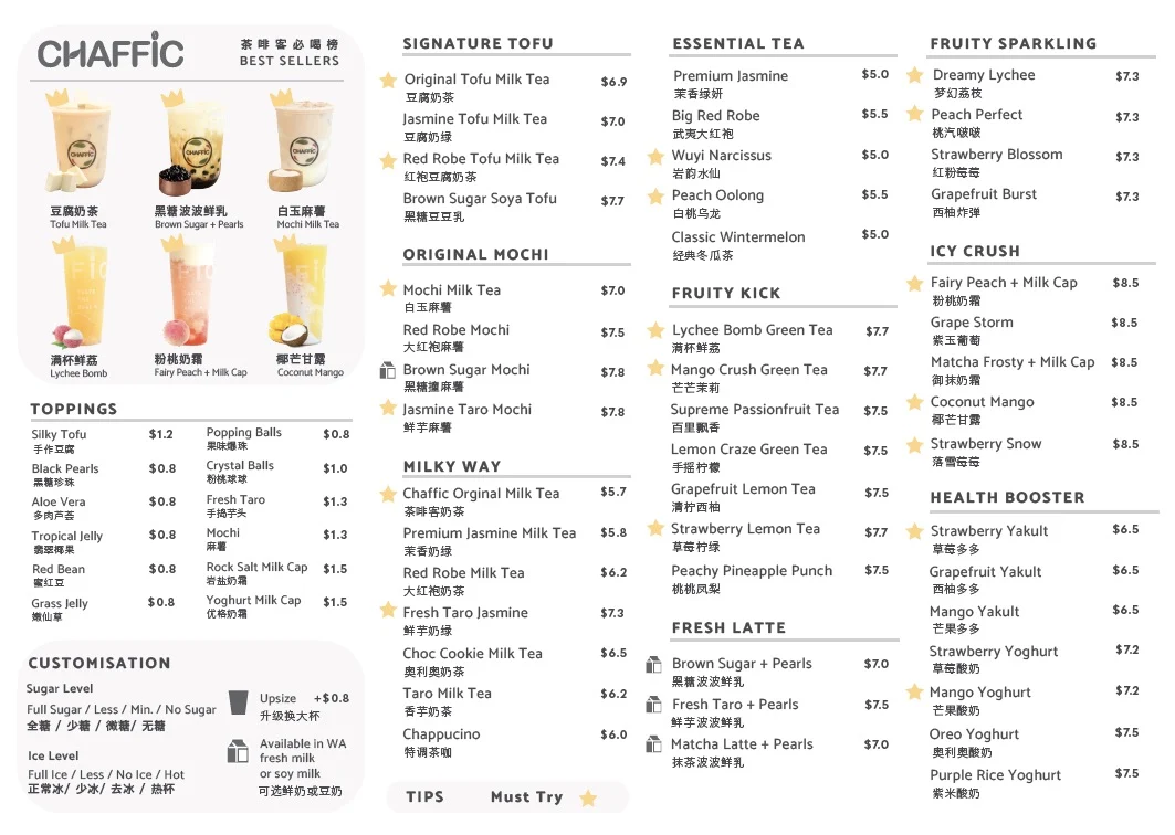 Menu, Chaffic Baldivis