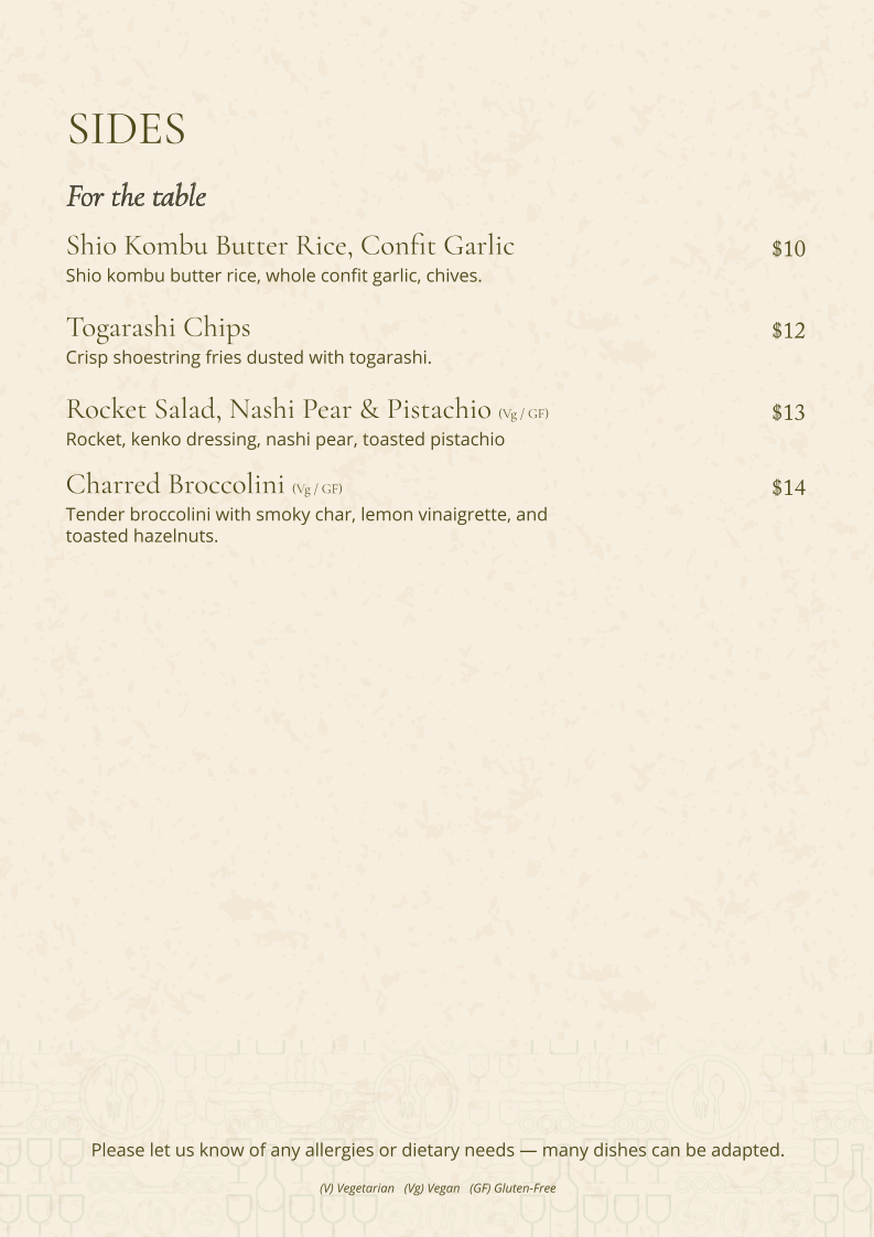 Menu, The Bungalow Petersham