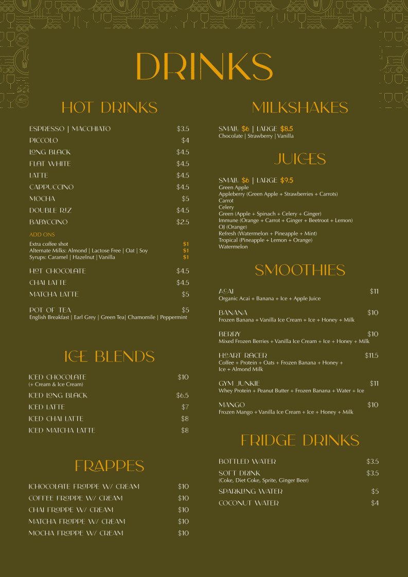 Menu, The Bungalow Petersham