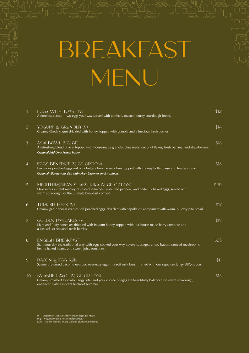 Menu, The Bungalow Petersham
