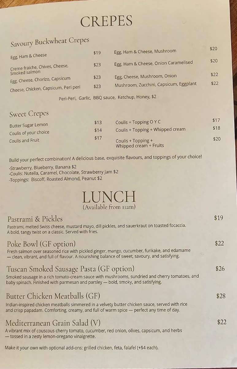 Menu, The Bungalow Petersham