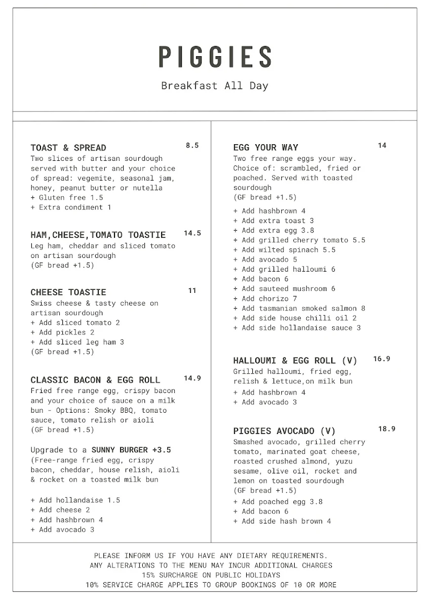 Menu, Piggies