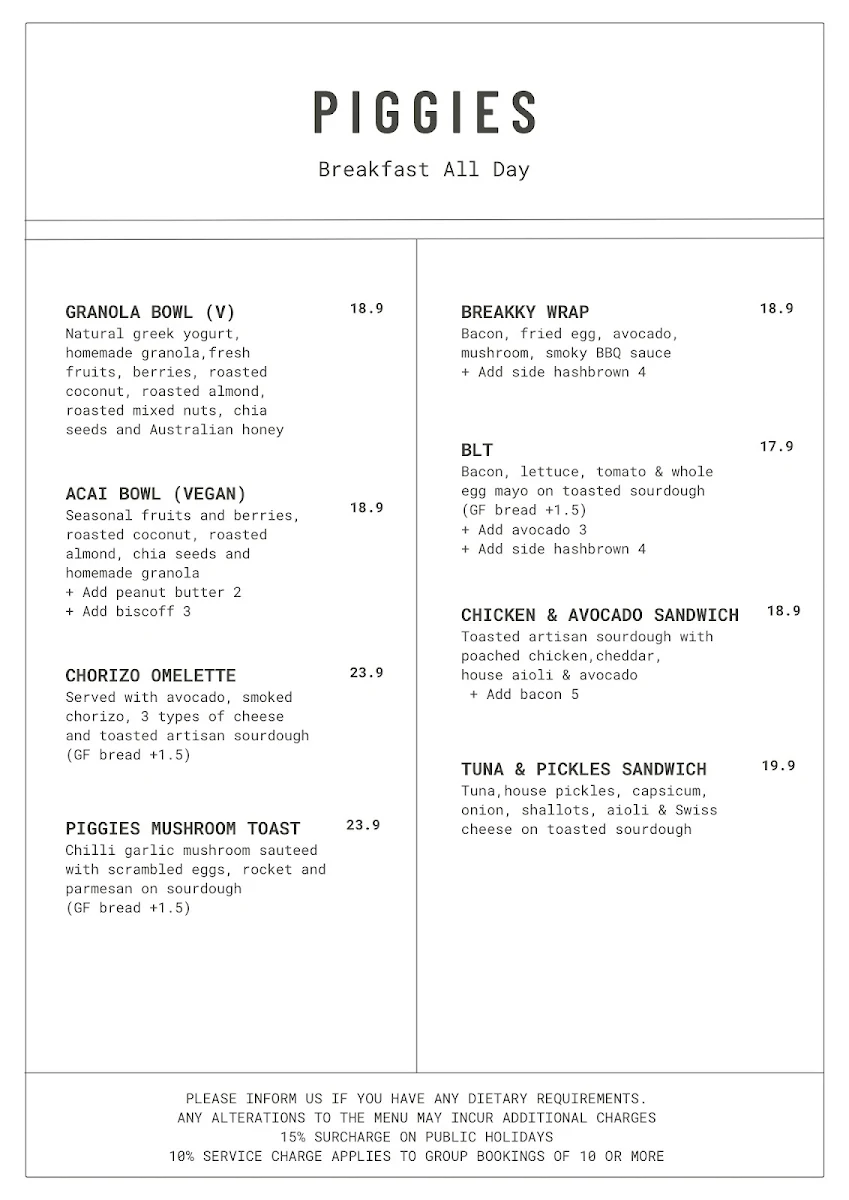 Menu, Piggies