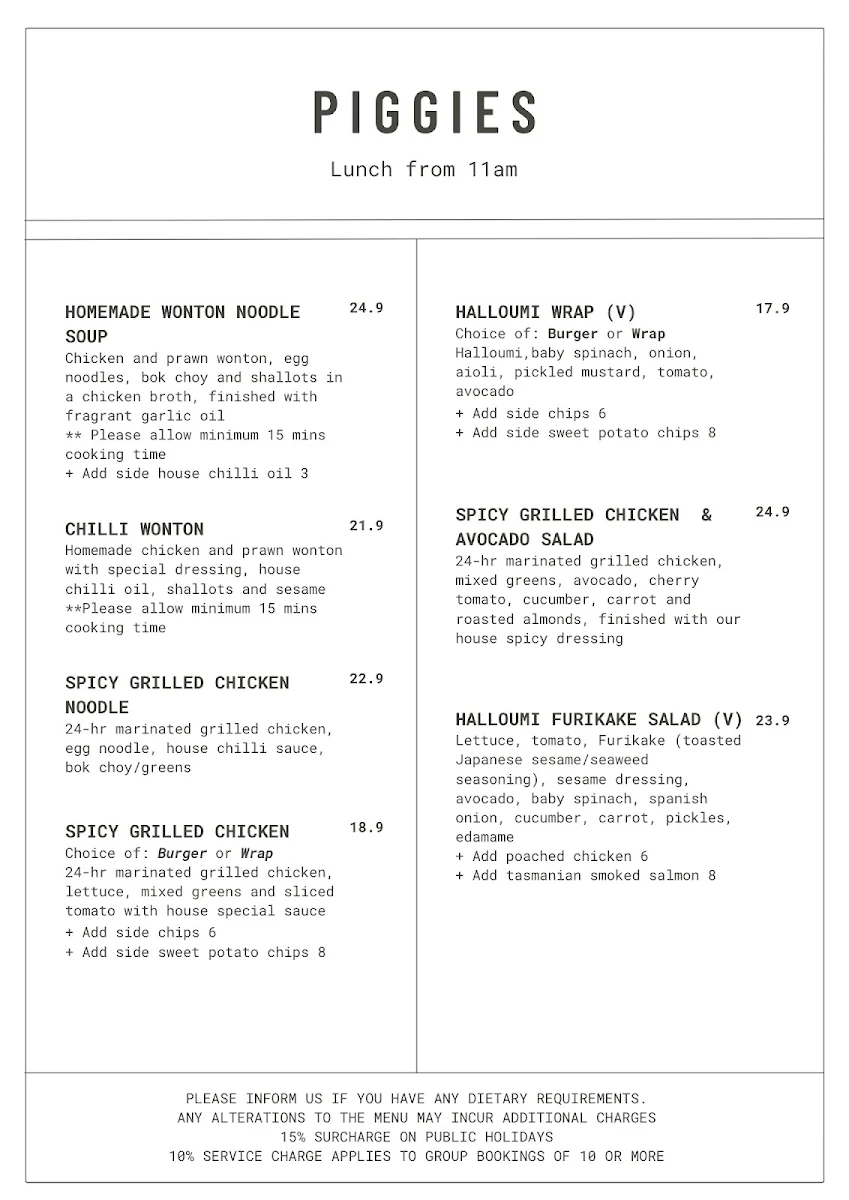 Menu, Piggies