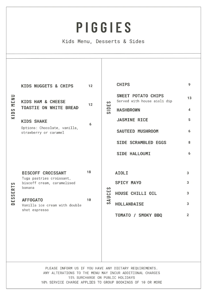 Menu, Piggies