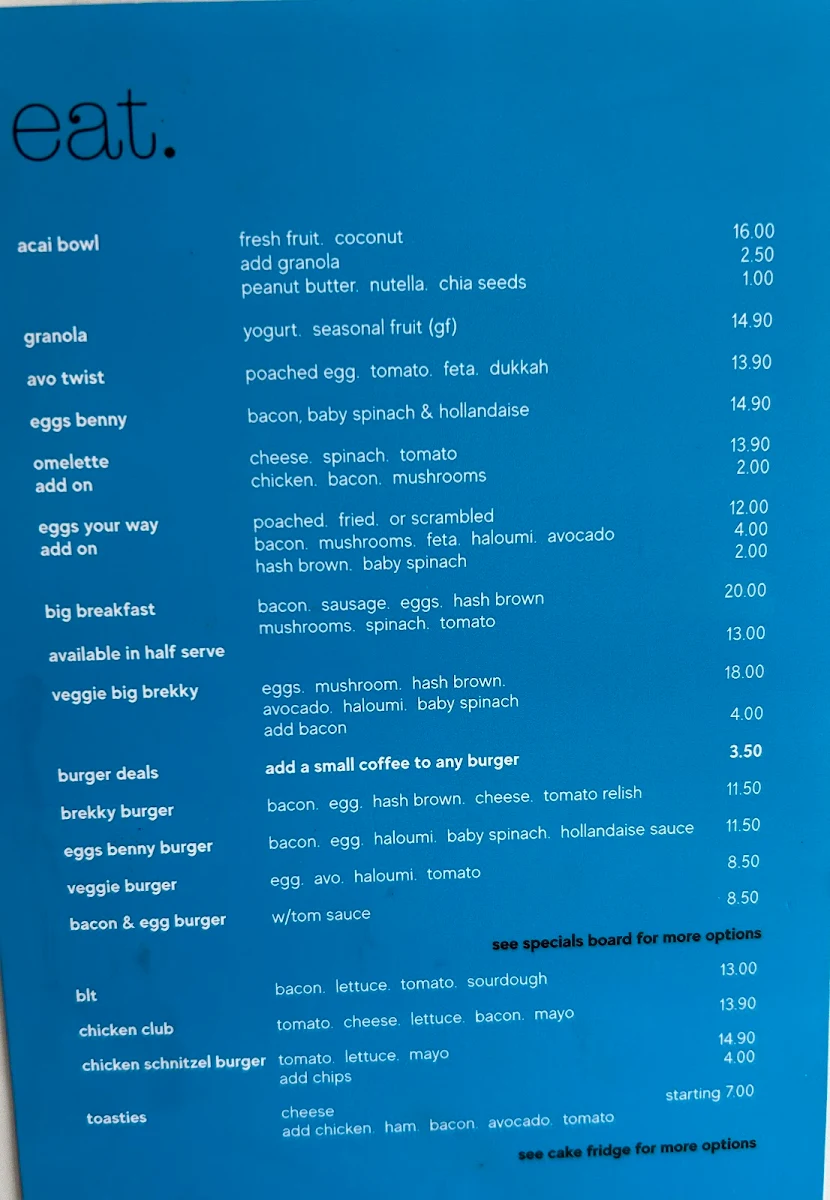 Menu, His & Hers cafe