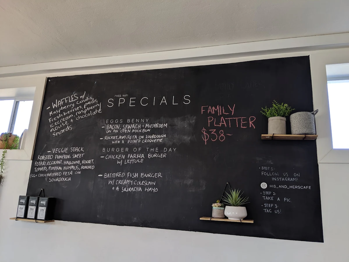 Menu, His & Hers cafe