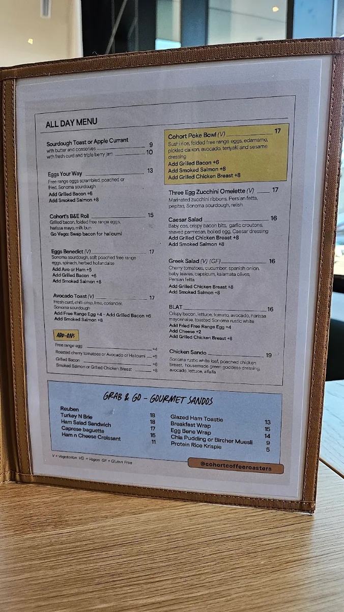Menu, Cohort Coffee Hume Place