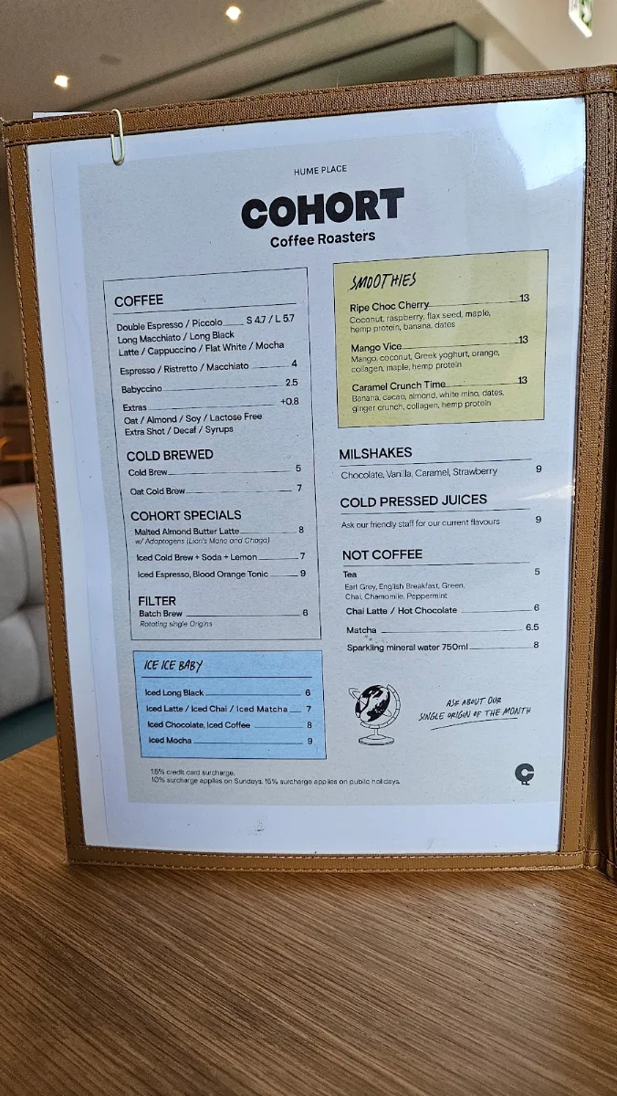 Menu, Cohort Coffee Hume Place