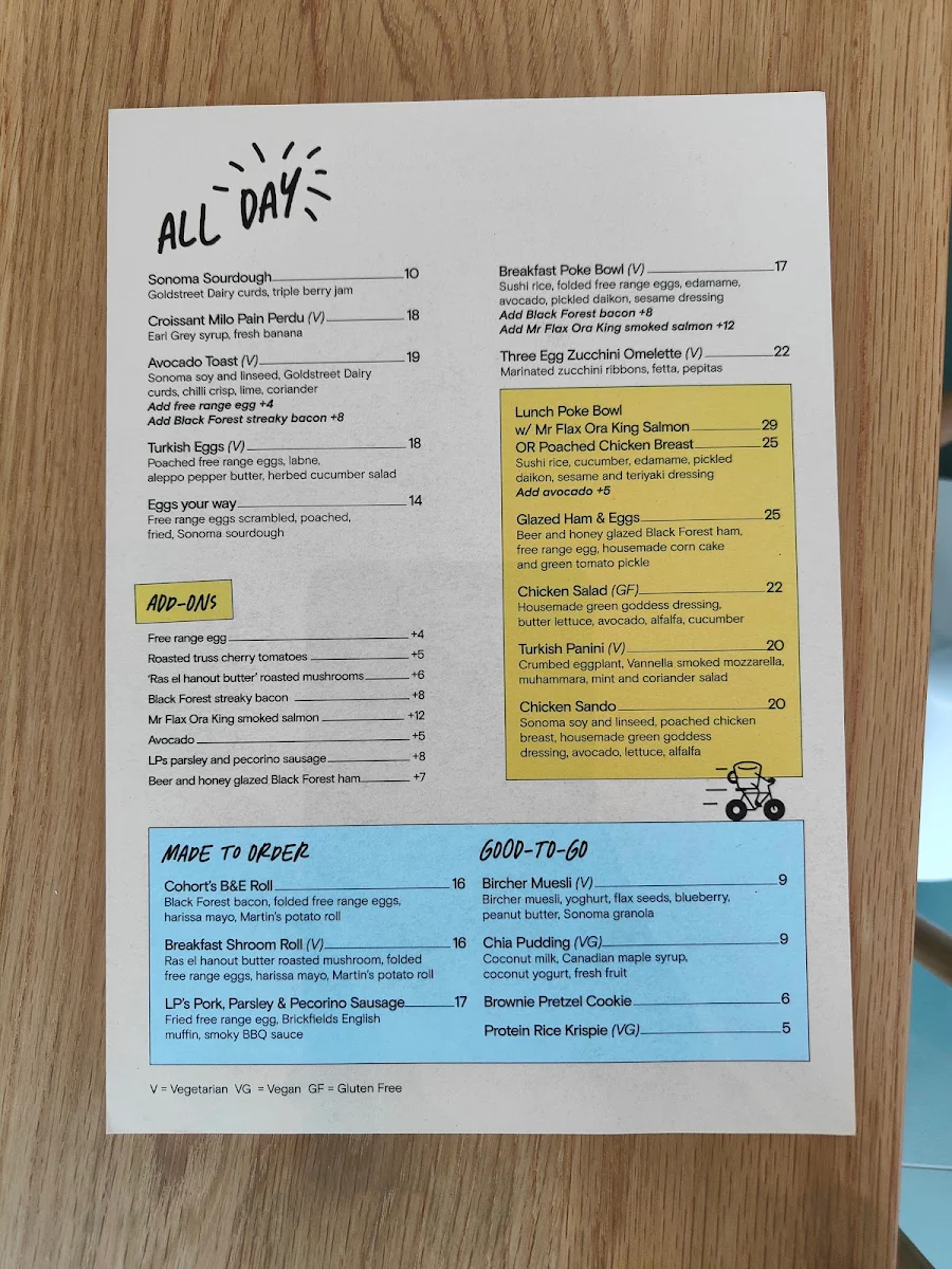 Menu, Cohort Coffee Hume Place