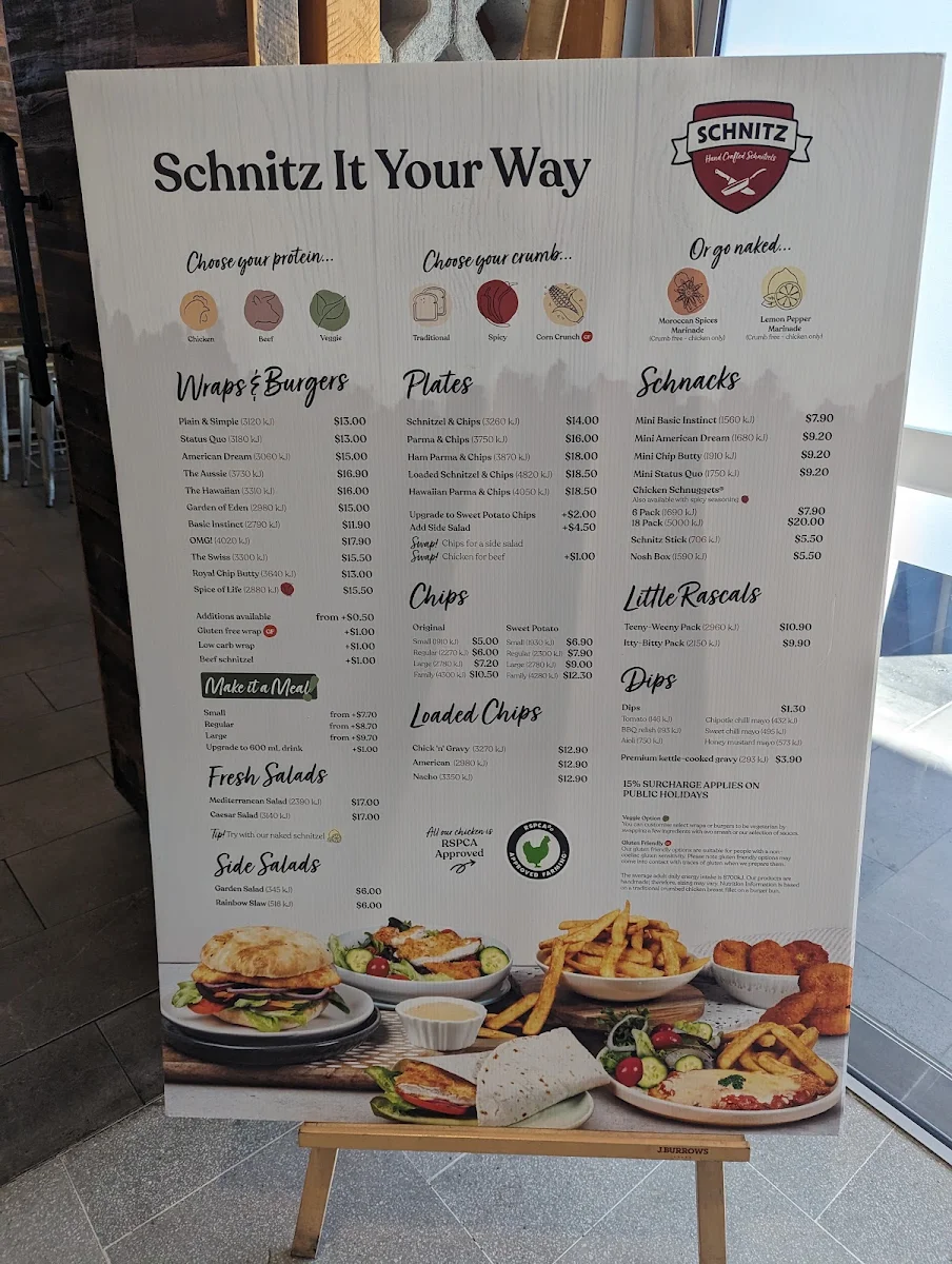 Menu, Schnitz Toowoomba