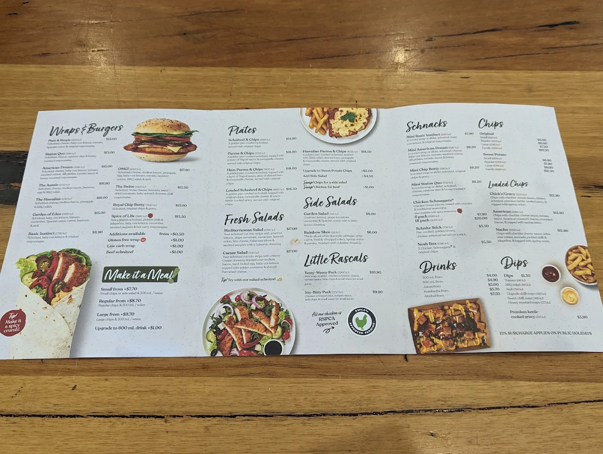 Menu, Schnitz Toowoomba