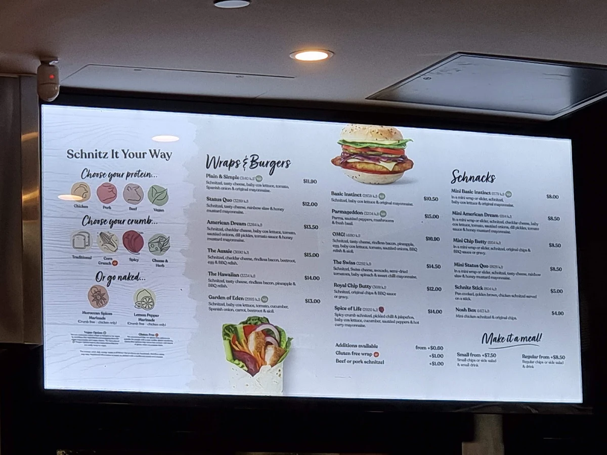 Menu, Schnitz Toowoomba