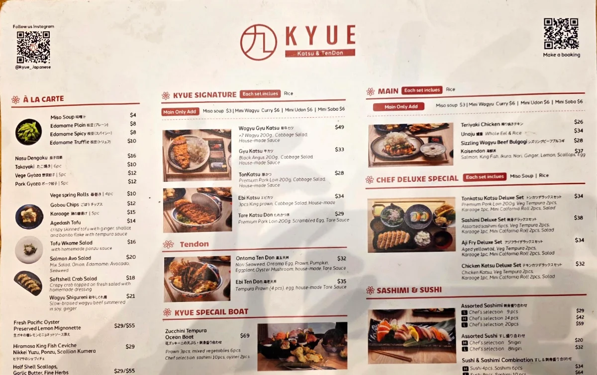 Menu, Kyue Japanese Restaurant | Gyukatsu & Tonkatsu Willoughby