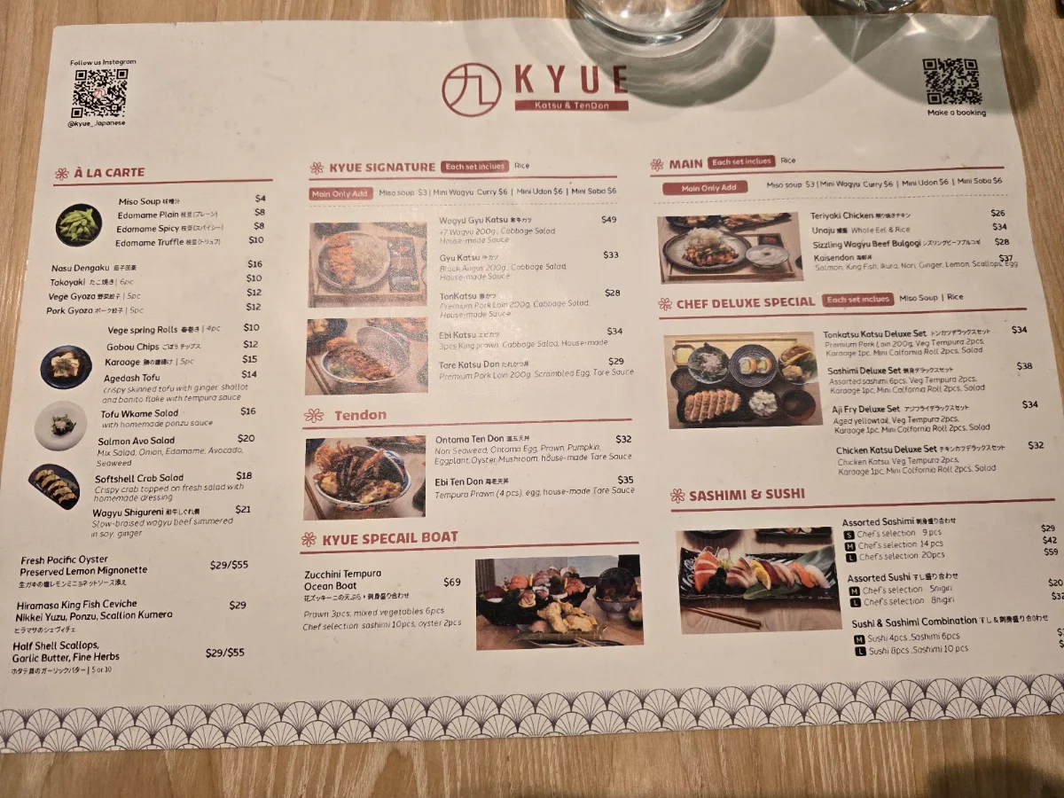 Menu, Kyue Japanese Restaurant | Gyukatsu & Tonkatsu Willoughby