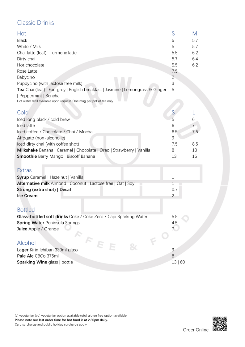 Menu, Norwood Cafe & Restaurant