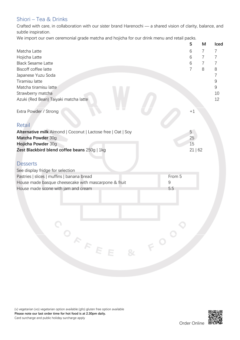 Menu, Norwood Cafe & Restaurant
