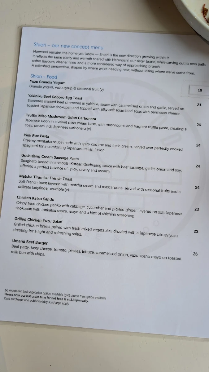 Menu, Norwood Cafe & Restaurant