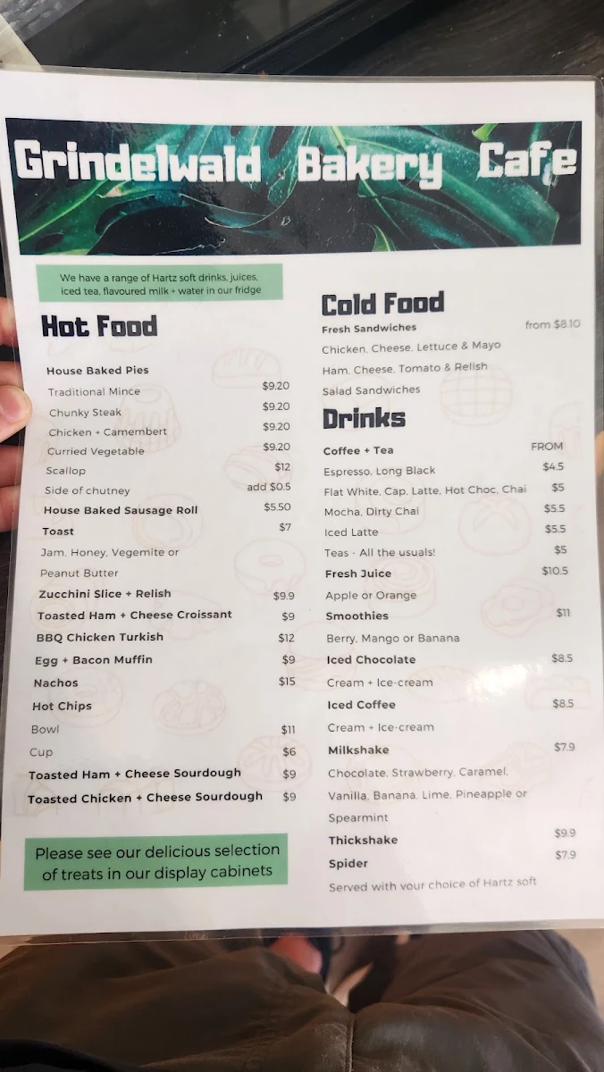 Menu, Grindelwald Bakery Cafe