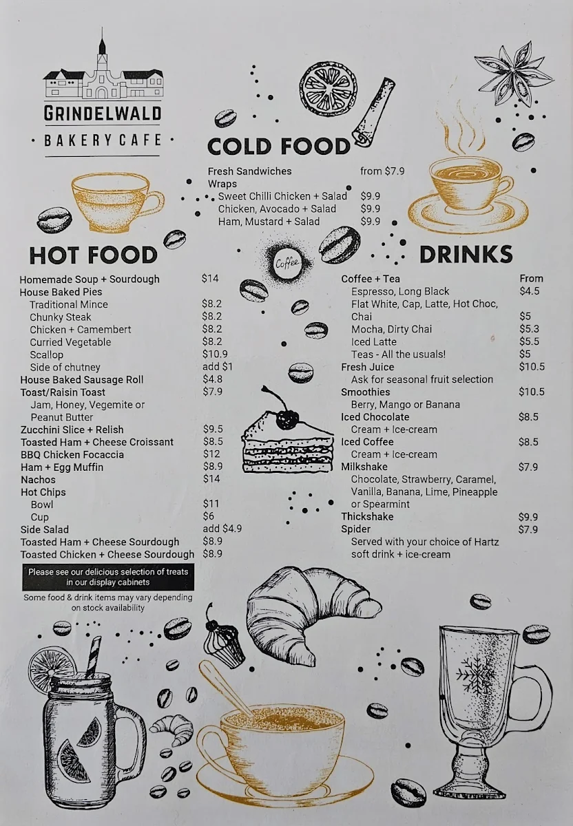 Menu, Grindelwald Bakery Cafe