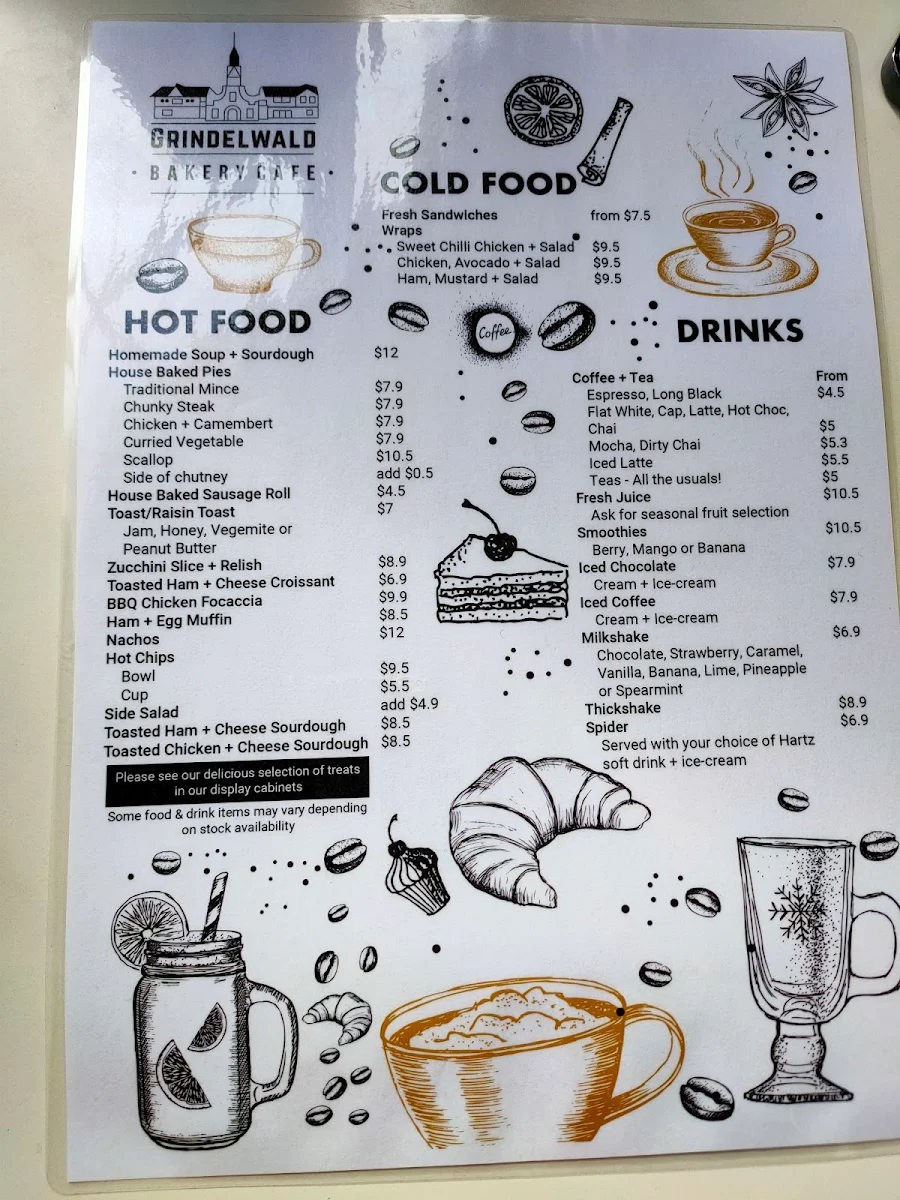 Menu, Grindelwald Bakery Cafe