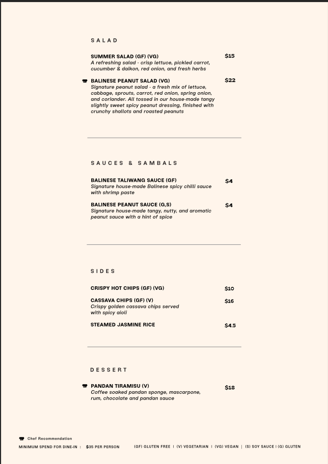 Menu, KKO KKO Balinese