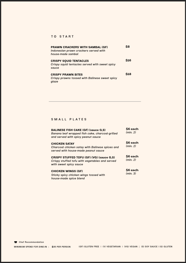 Menu, KKO KKO Balinese