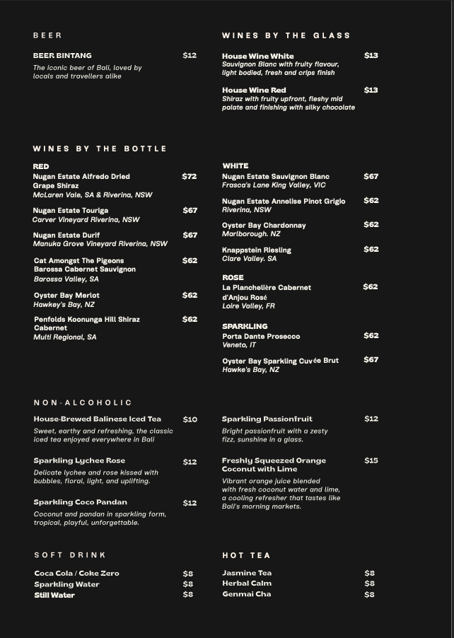 Menu, KKO KKO Balinese