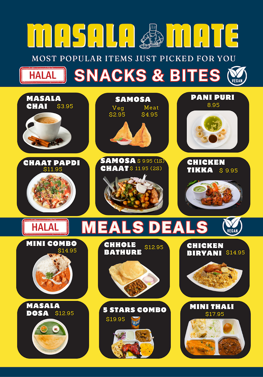 Menu, Masala Mate- Indian Curries & Tandoori