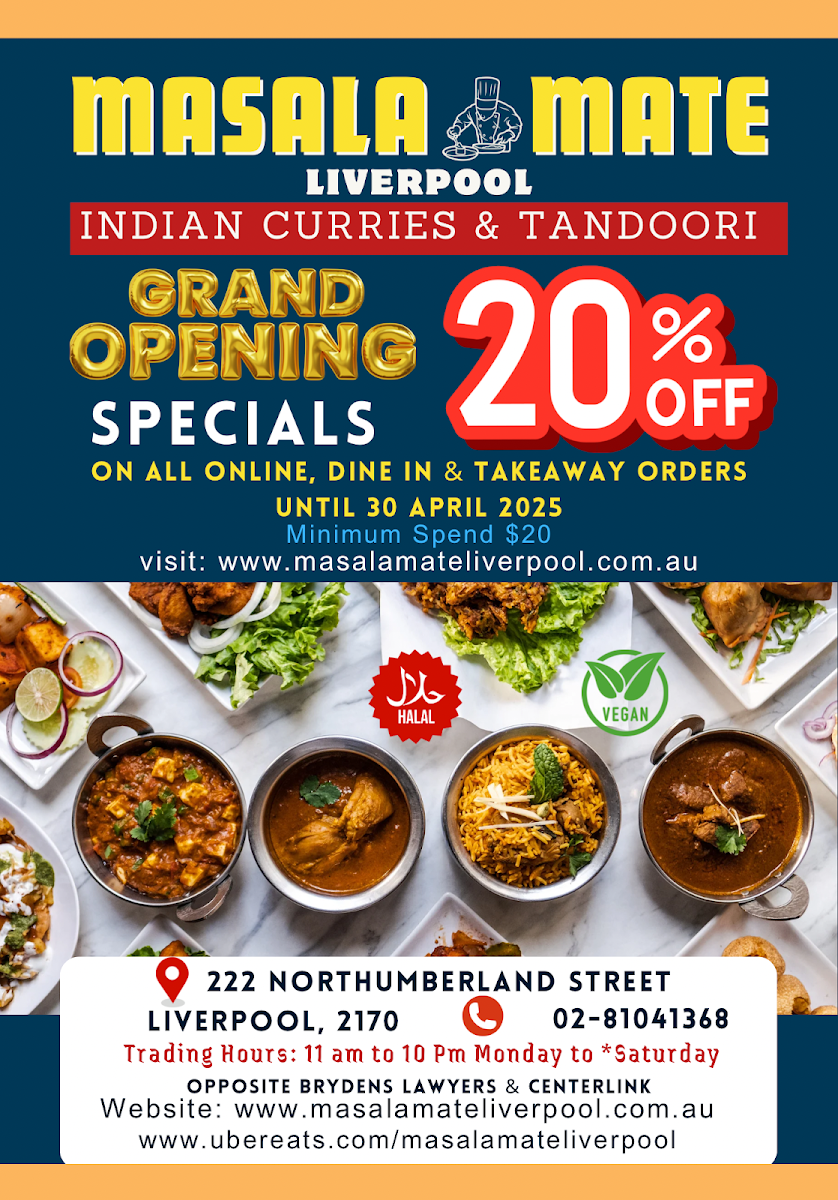 Menu, Masala Mate- Indian Curries & Tandoori
