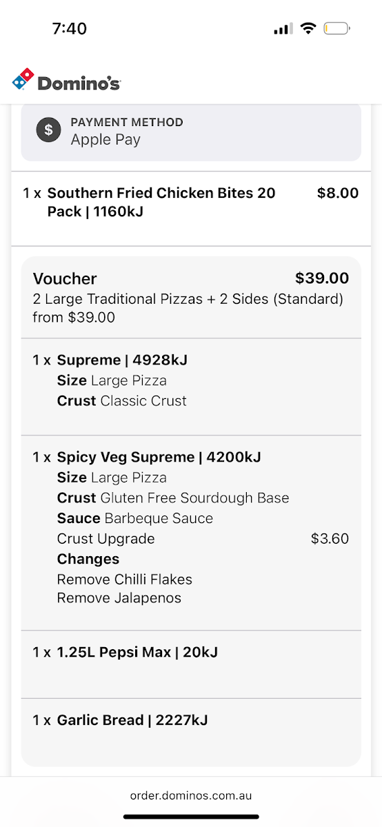 Menu, Domino's Pizza Currimundi