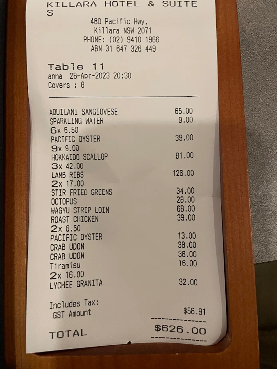 Menu, Jacaranda Restaurant & Bar